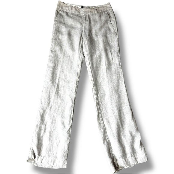 Banana Republic Pants - Banana Republic Elegant Cream Pinstripe Straight Flare Leg Size 4 Linen Trousers